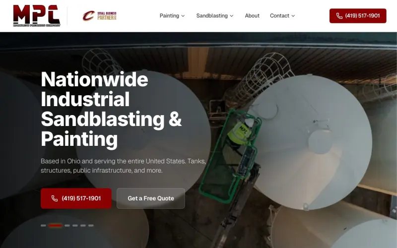 An industrial sandblasting and painting website we built